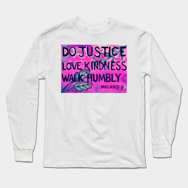 Do Justice Love Kindness Walk Humbly (Purple) Long Sleeve T-Shirt by alepekaarts